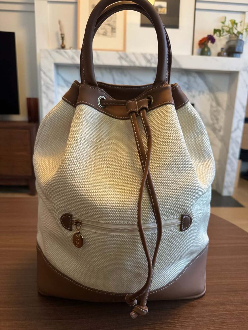 Dior Canvas and Leather Drawstring Bucket Bag - Dune